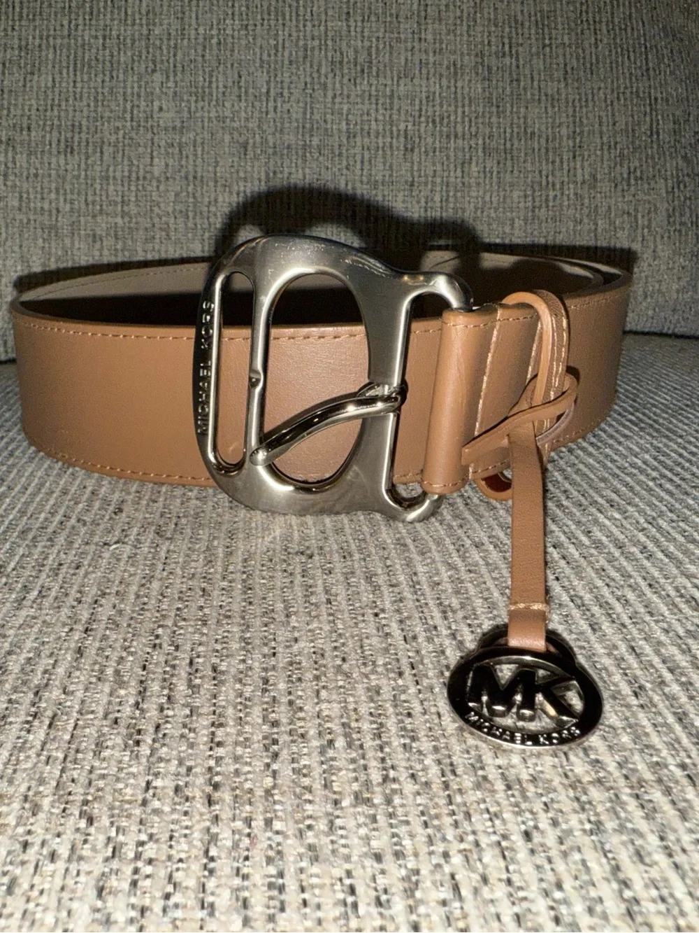 Michael Kors Leather Men’s Belt in Tan with Silver-Tone Logo Buckle
